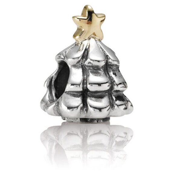 Pandora Sterling Christmas Tree Charm with 14K Gold Star (Retired) - Picture 1 of 6